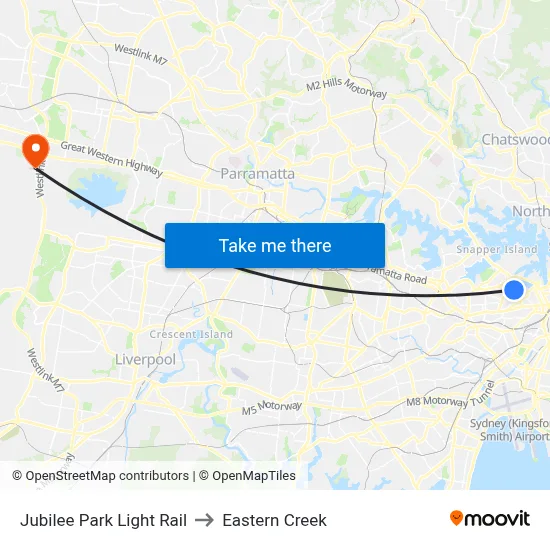 Jubilee Park Light Rail to Eastern Creek map