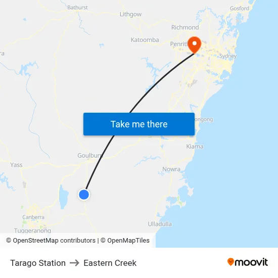 Tarago Station to Eastern Creek map