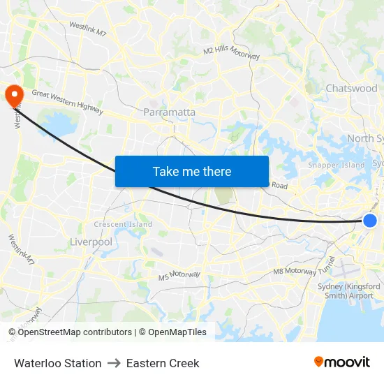 Waterloo Station to Eastern Creek map