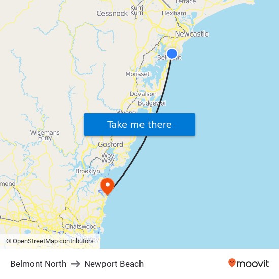 Belmont North to Newport Beach map