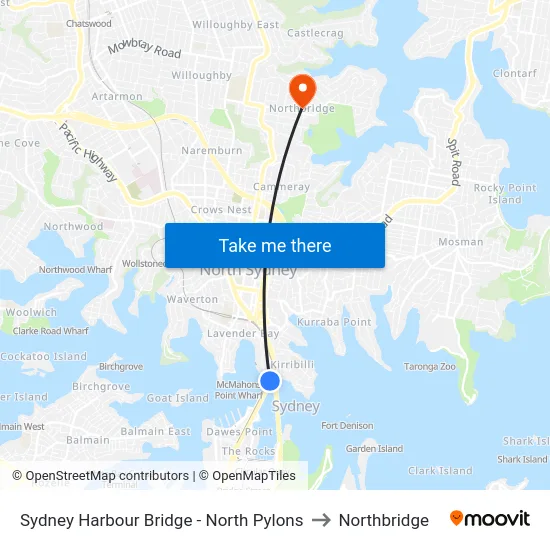 Sydney Harbour Bridge - North Pylon to Northbridge map