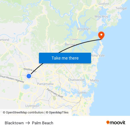 Blacktown to Palm Beach map