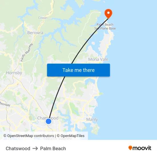Chatswood to Palm Beach map