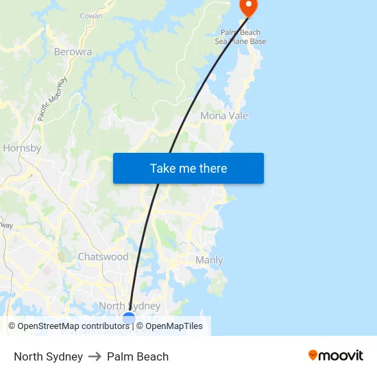 North Sydney to Palm Beach map