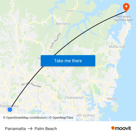 Parramatta to Palm Beach map