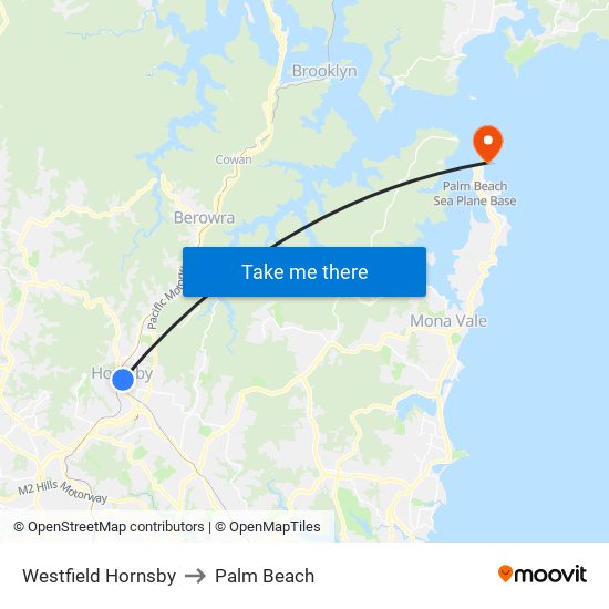 Westfield Hornsby to Palm Beach map