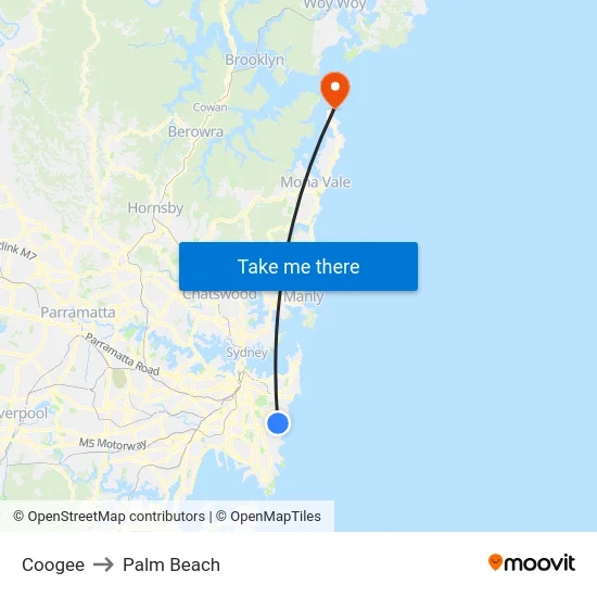 Coogee to Palm Beach map