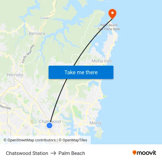 Chatswood Station to Palm Beach map