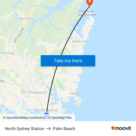 North Sydney Station to Palm Beach map