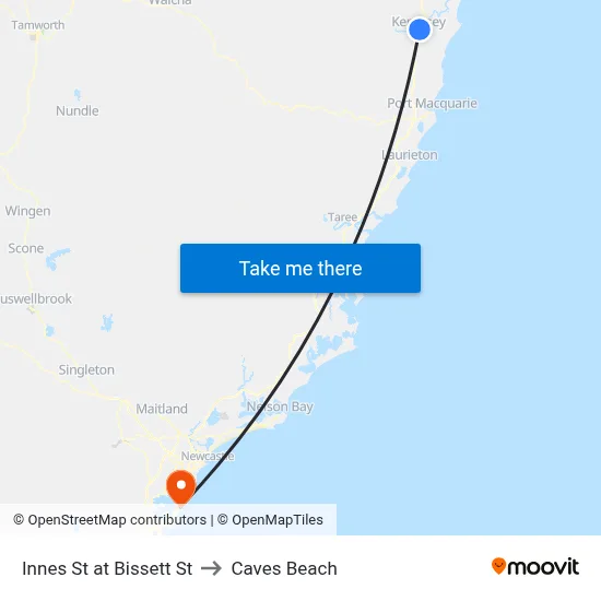 Innes St at Bissett St to Caves Beach map