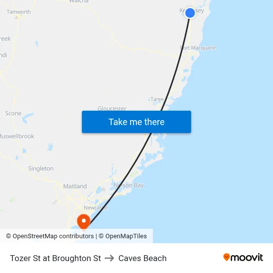 Tozer St at Broughton St to Caves Beach map