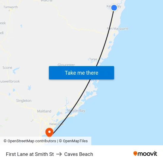First Lane at Smith St to Caves Beach map