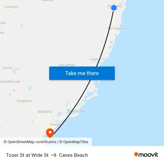 Tozer St at Wide St to Caves Beach map