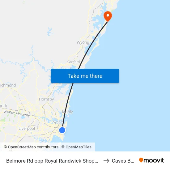 Belmore Rd opp Royal Randwick Shopping Centre to Caves Beach map
