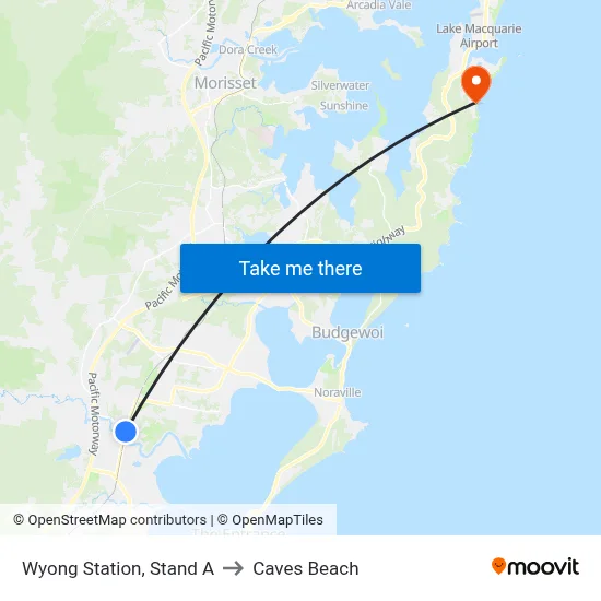 Wyong Station, Stand A to Caves Beach map