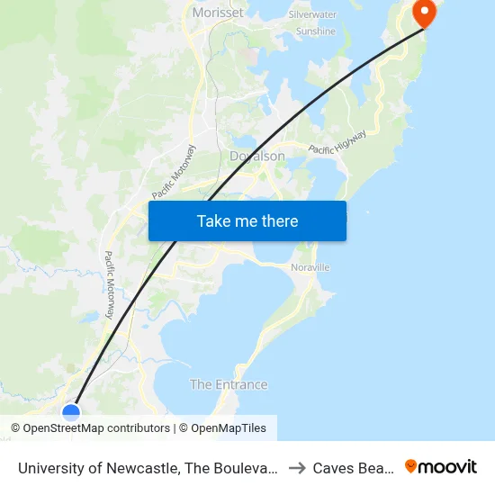University of Newcastle, The Boulevarde to Caves Beach map