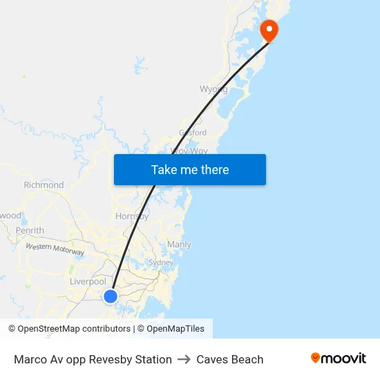 Marco Av opp Revesby Station to Caves Beach map