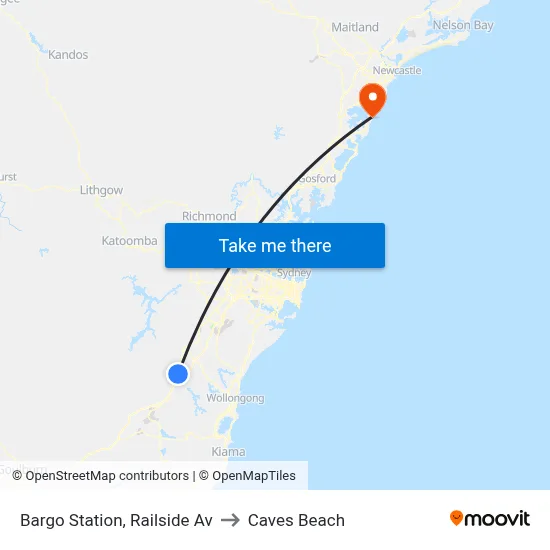 Bargo Station, Railside Av to Caves Beach map