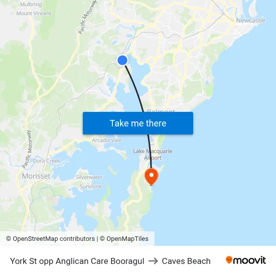 York St opp Anglican Care Booragul to Caves Beach map