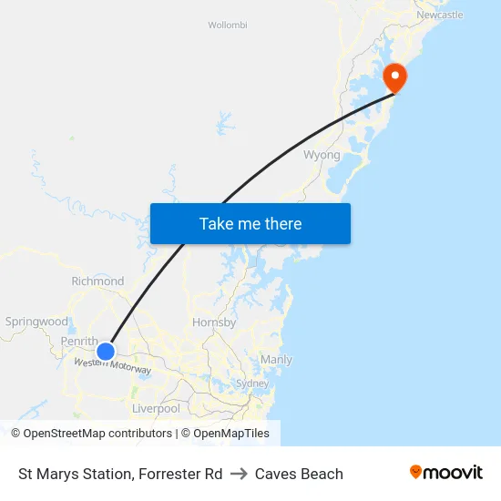 St Marys Station, Forrester Rd to Caves Beach map