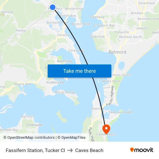 Fassifern Station, Tucker Cl to Caves Beach map