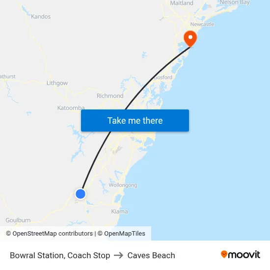 Bowral Station, Coach Stop to Caves Beach map