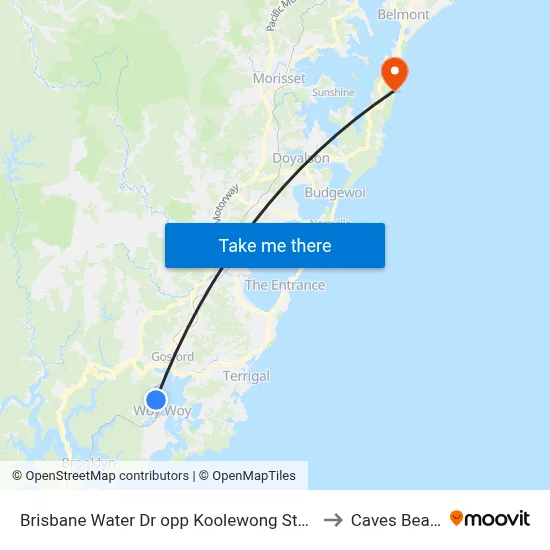 Brisbane Water Dr opp Koolewong Station to Caves Beach map