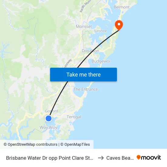 Brisbane Water Dr opp Point Clare Station to Caves Beach map