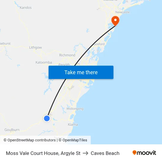 Moss Vale Court House, Argyle St to Caves Beach map