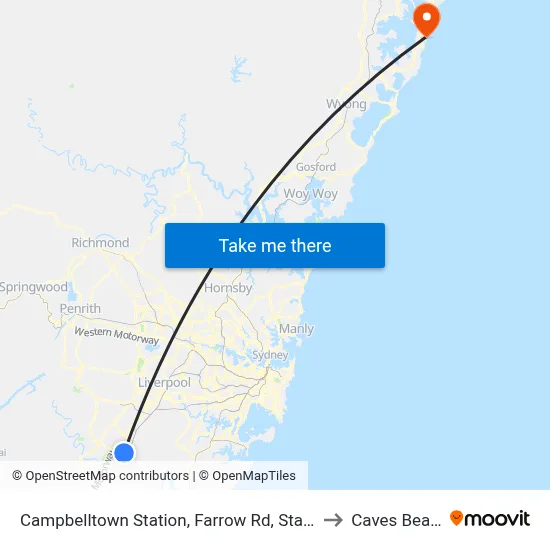 Campbelltown Station, Farrow Rd, Stand G to Caves Beach map