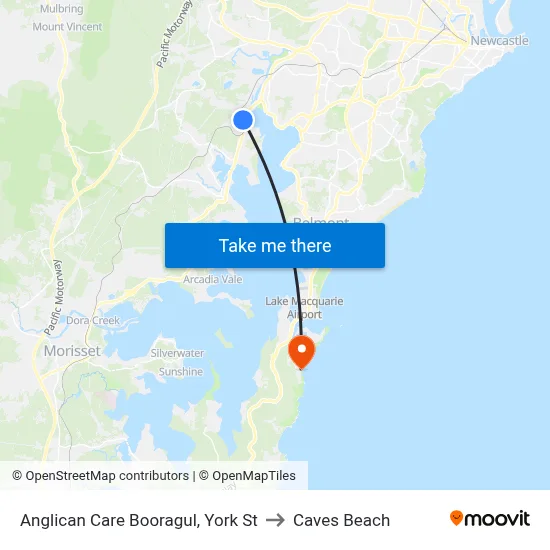 Anglican Care Booragul, York St to Caves Beach map