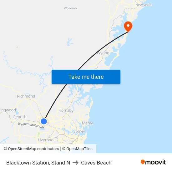 Blacktown Station, Stand N to Caves Beach map