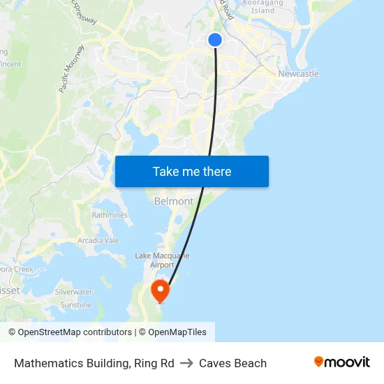 Mathematics Building, Ring Rd to Caves Beach map