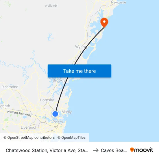 Chatswood Station, Victoria Ave, Stand E to Caves Beach map