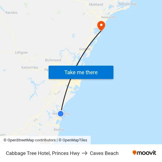 Cabbage Tree Hotel, Princes Hwy to Caves Beach map