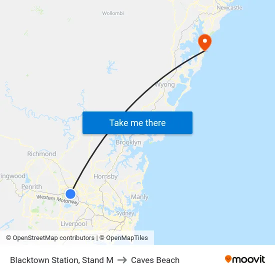 Blacktown Station, Stand M to Caves Beach map