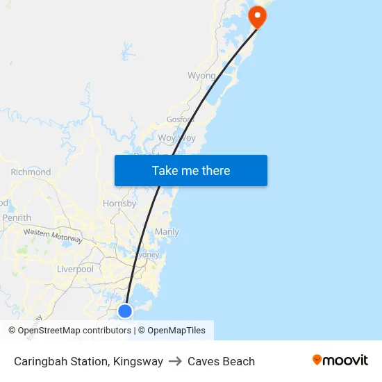 Caringbah Station, Kingsway to Caves Beach map