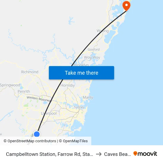 Campbelltown Station, Farrow Rd, Stand H to Caves Beach map