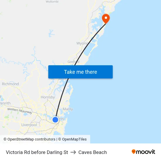 Victoria Rd before Darling St to Caves Beach map