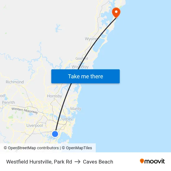Westfield Hurstville, Park Rd to Caves Beach map
