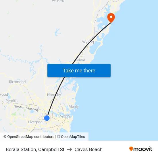 Berala Station, Campbell St to Caves Beach map