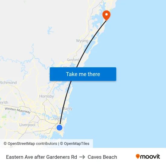 Eastern Ave after Gardeners Rd to Caves Beach map
