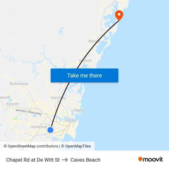 Chapel Rd at De Witt St to Caves Beach map