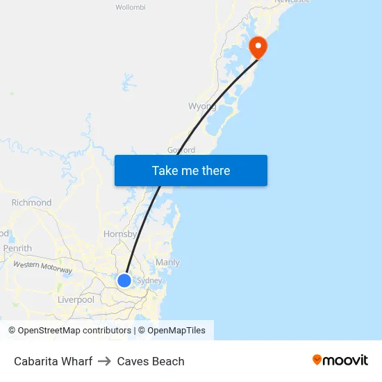 Cabarita Wharf to Caves Beach map
