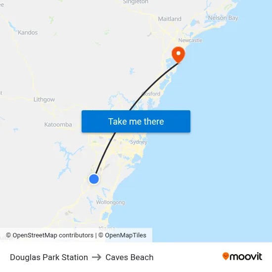 Douglas Park Station to Caves Beach map