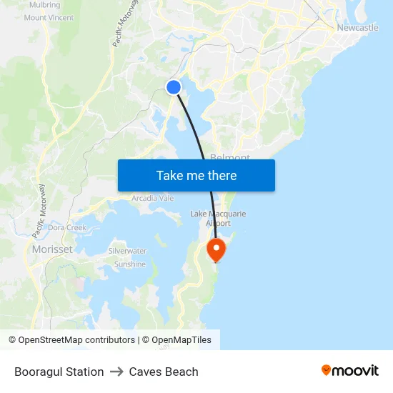 Booragul Station to Caves Beach map