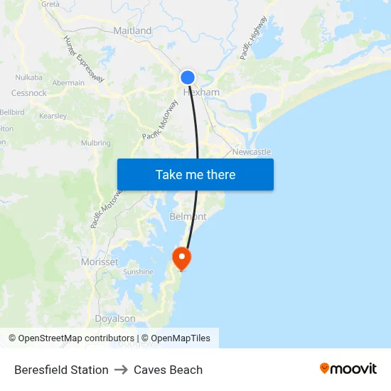 Beresfield Station to Caves Beach map