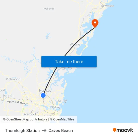 Thornleigh Station to Caves Beach map