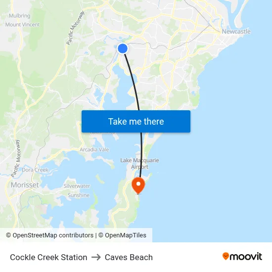 Cockle Creek Station to Caves Beach map