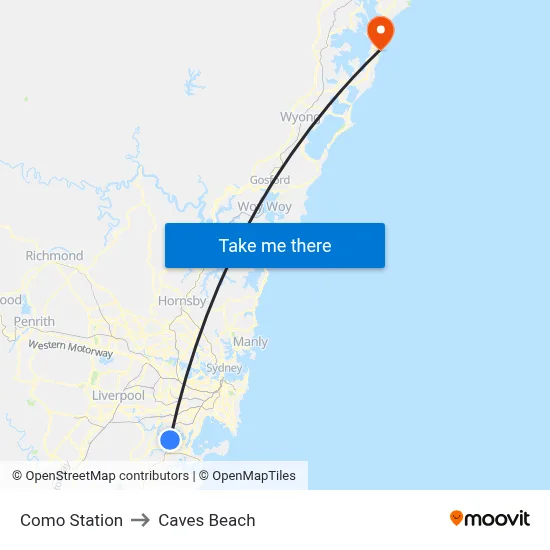 Como Station to Caves Beach map